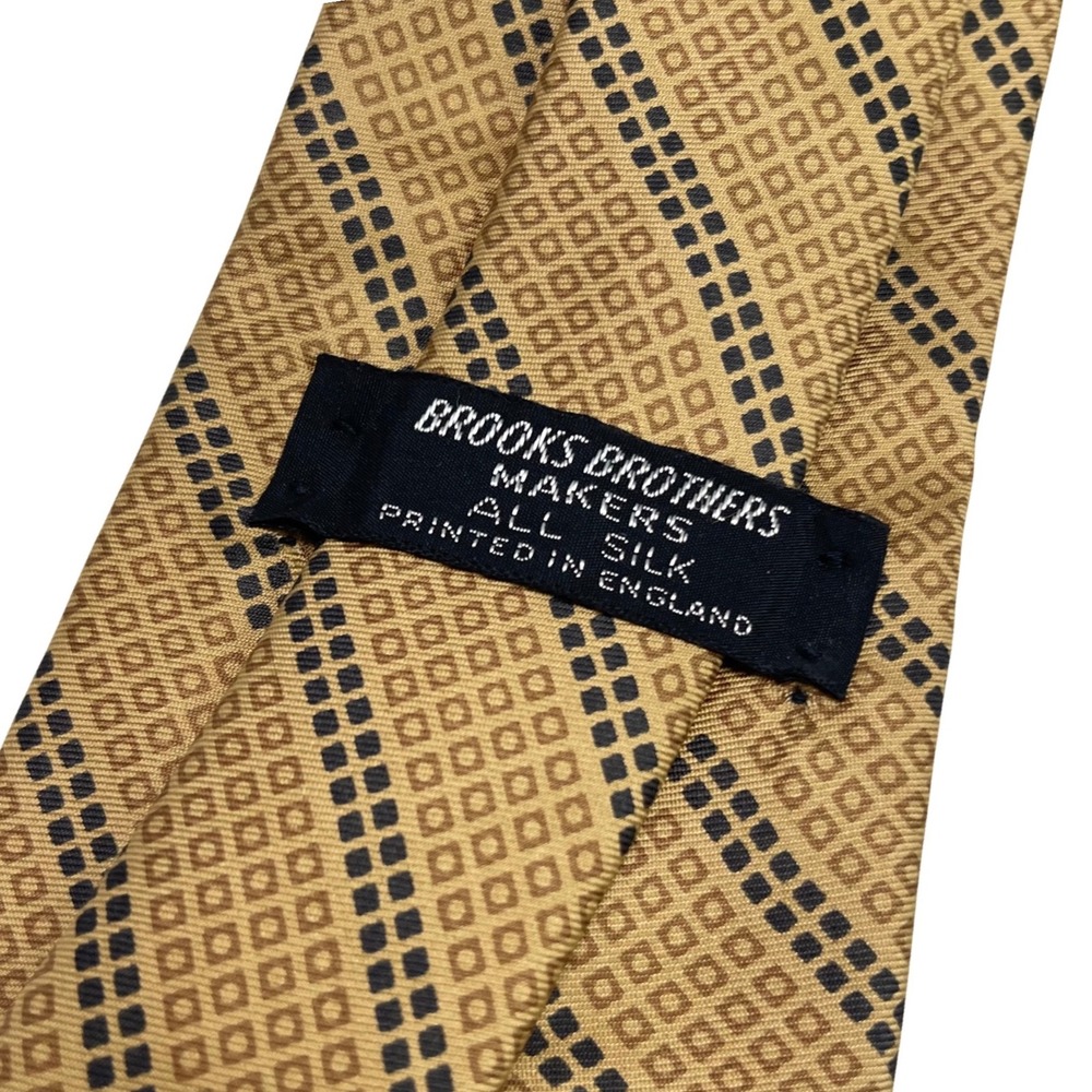 VTG Brooks Brothers Makers All Silk Gold Tie Geometric Squares‎ Made in England